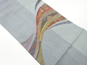 手織り紬切り嵌め抽象曲線模様織出し袋帯